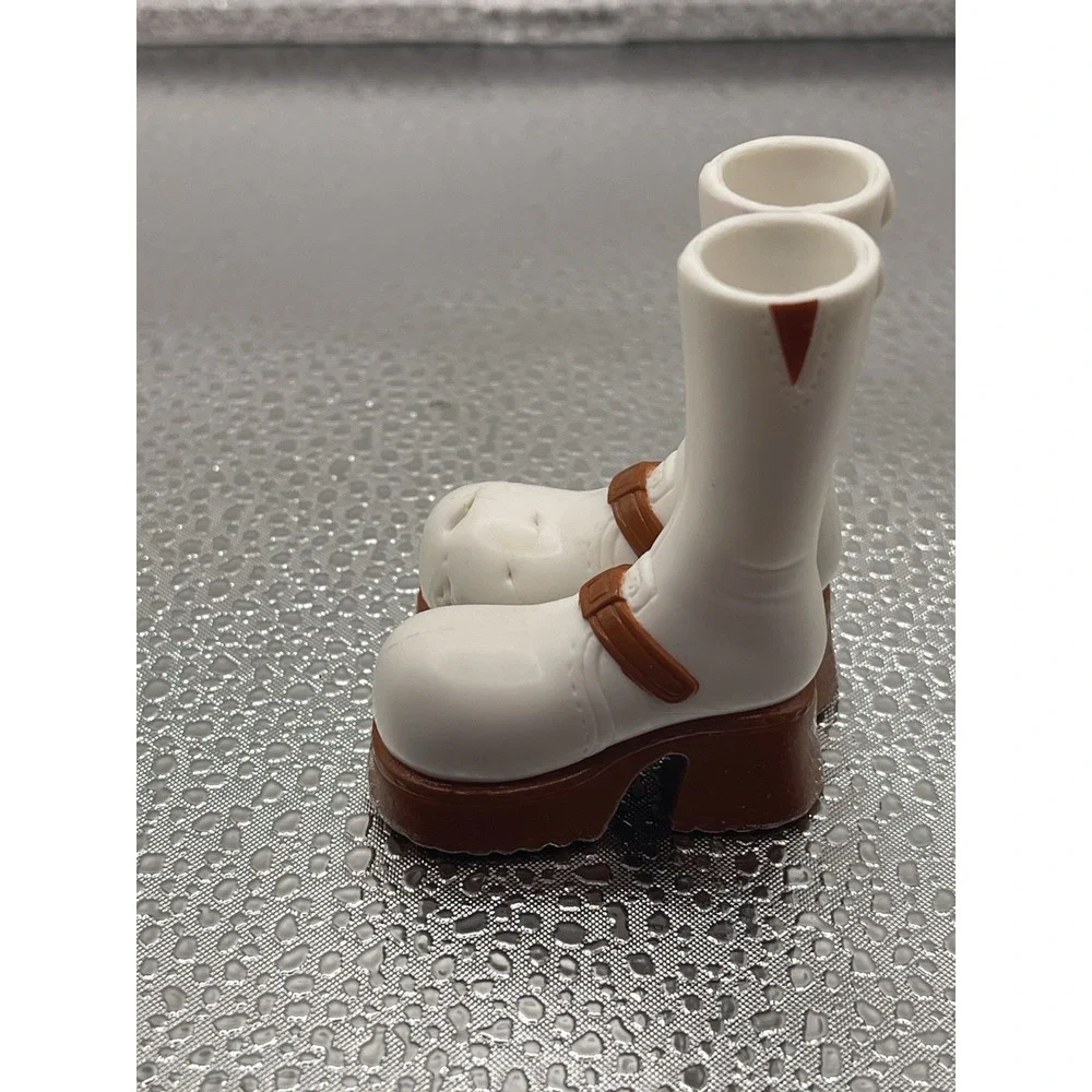 Bratz Doll Shoes Tall Boots White Extra Chunky Platform Boots with Brown Heels#7